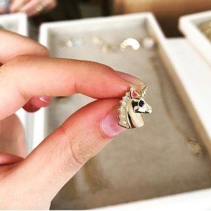 Unicorn Earring (single stud), 18K gold, diamond, and blue sapphire